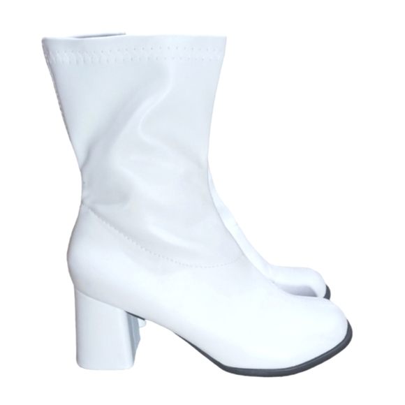 Like New Ellie White Go Go Boots Mid Calf Block Heel Size 10 - Picture 5 of 12
